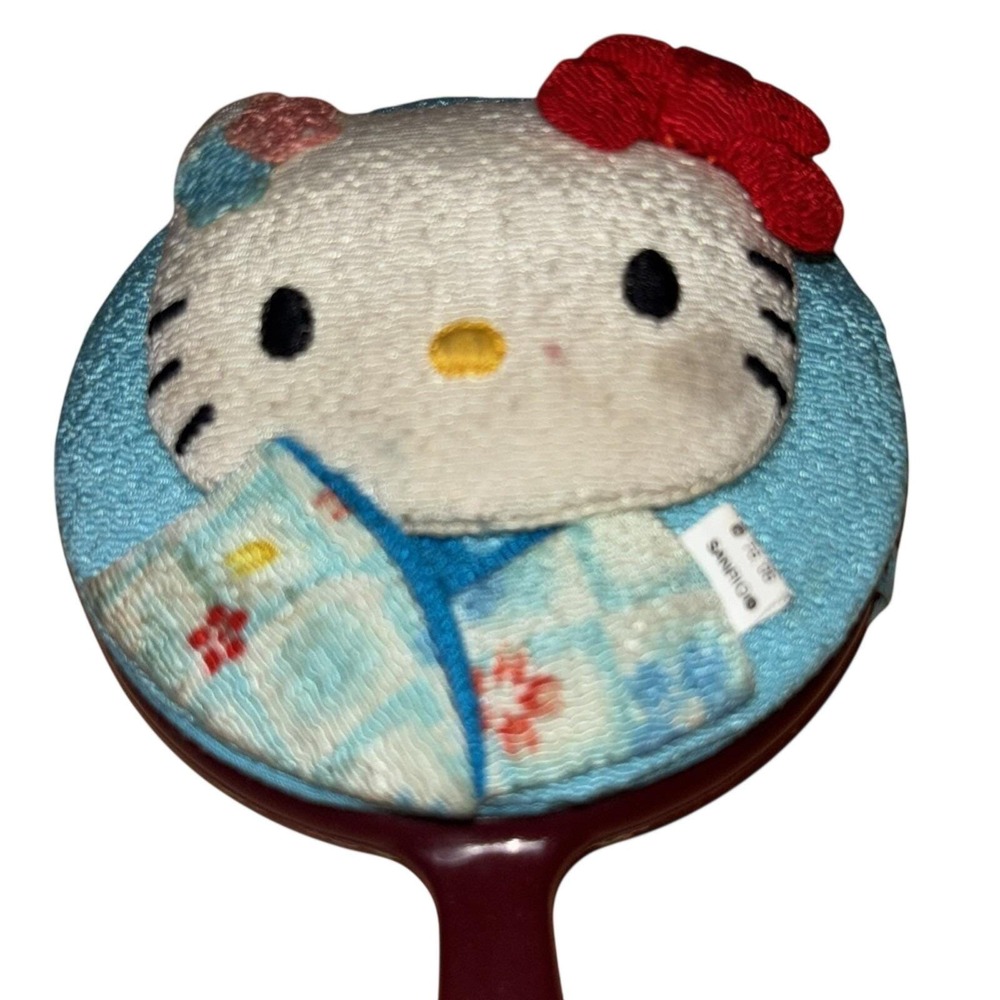 Sanrio Hello Kitty Hand Mirror Kids OS Blue Good Vintage Kimono 3D Plush Bell